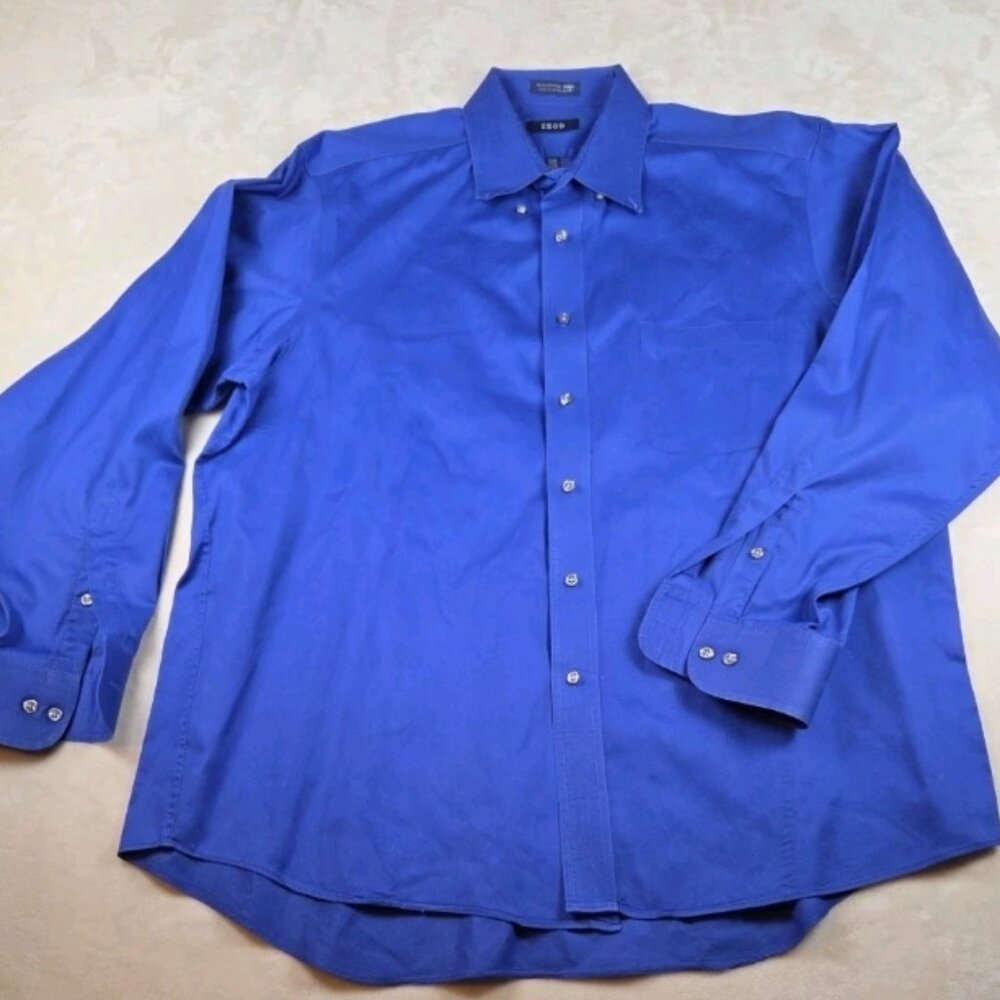 IZOD Long Sleeve Button Down Shirt XL Blue 100% Cotton